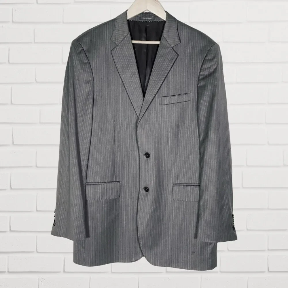 Bagliani Zegna Wool Silk Mens Suit Jacket 42 L Gray Pinstripe Sport Coat Saks